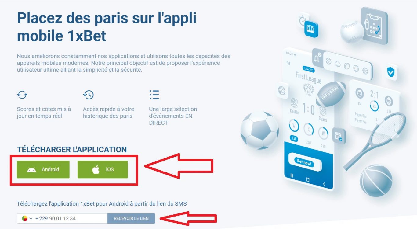 1xBet mobile inscription dans l'application