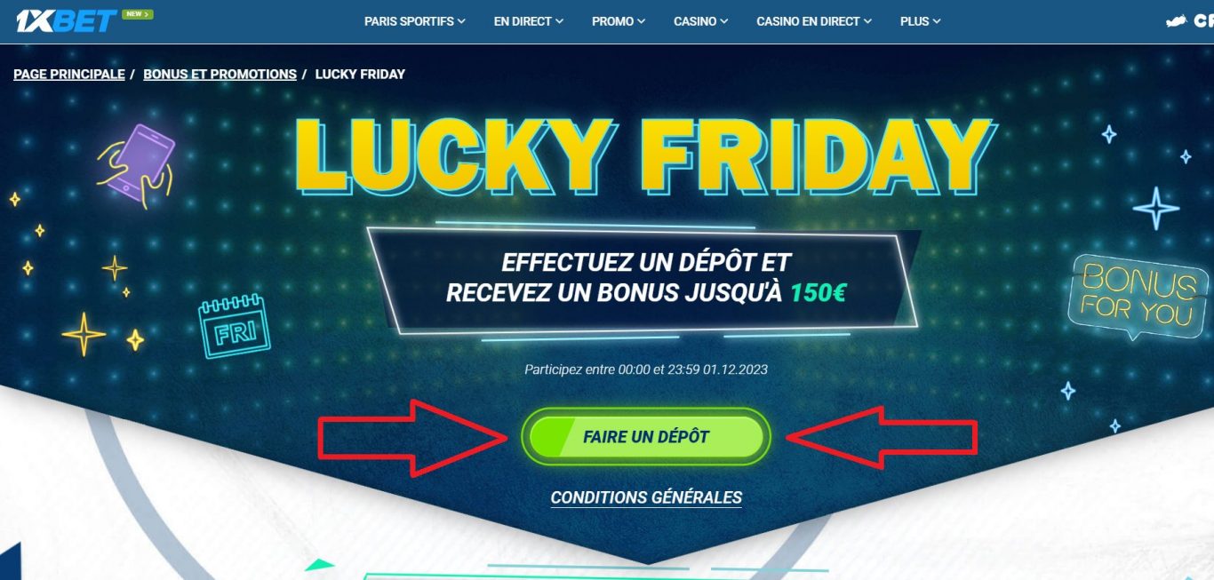 Bénéfices du bonus Lucky Friday 1xBet